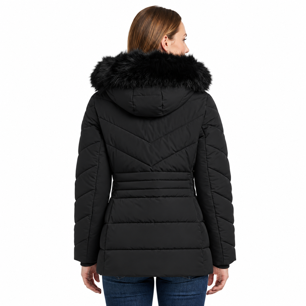 Michael Kors Puffer Coat Chest Zipper & Faux Fur Hood