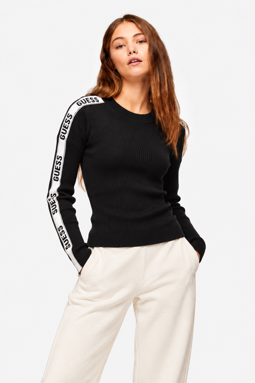 GUESS Black Ribbed Knit Sweater