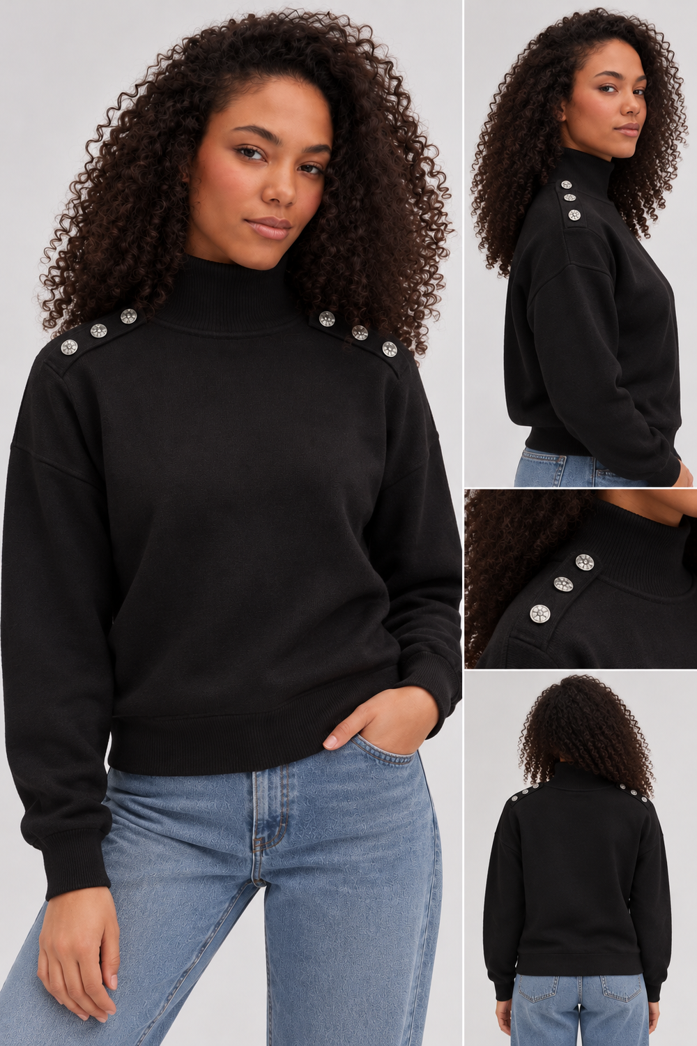 Tommy Hilfiger Women's Turtleneck Sweater with Shoulder Button Details