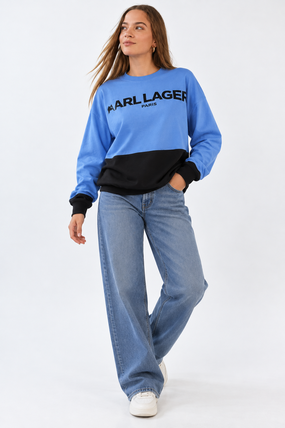 Karl Lagerfeld Paris Color-Blocked Logo Long-Sleeve Sweatshirt