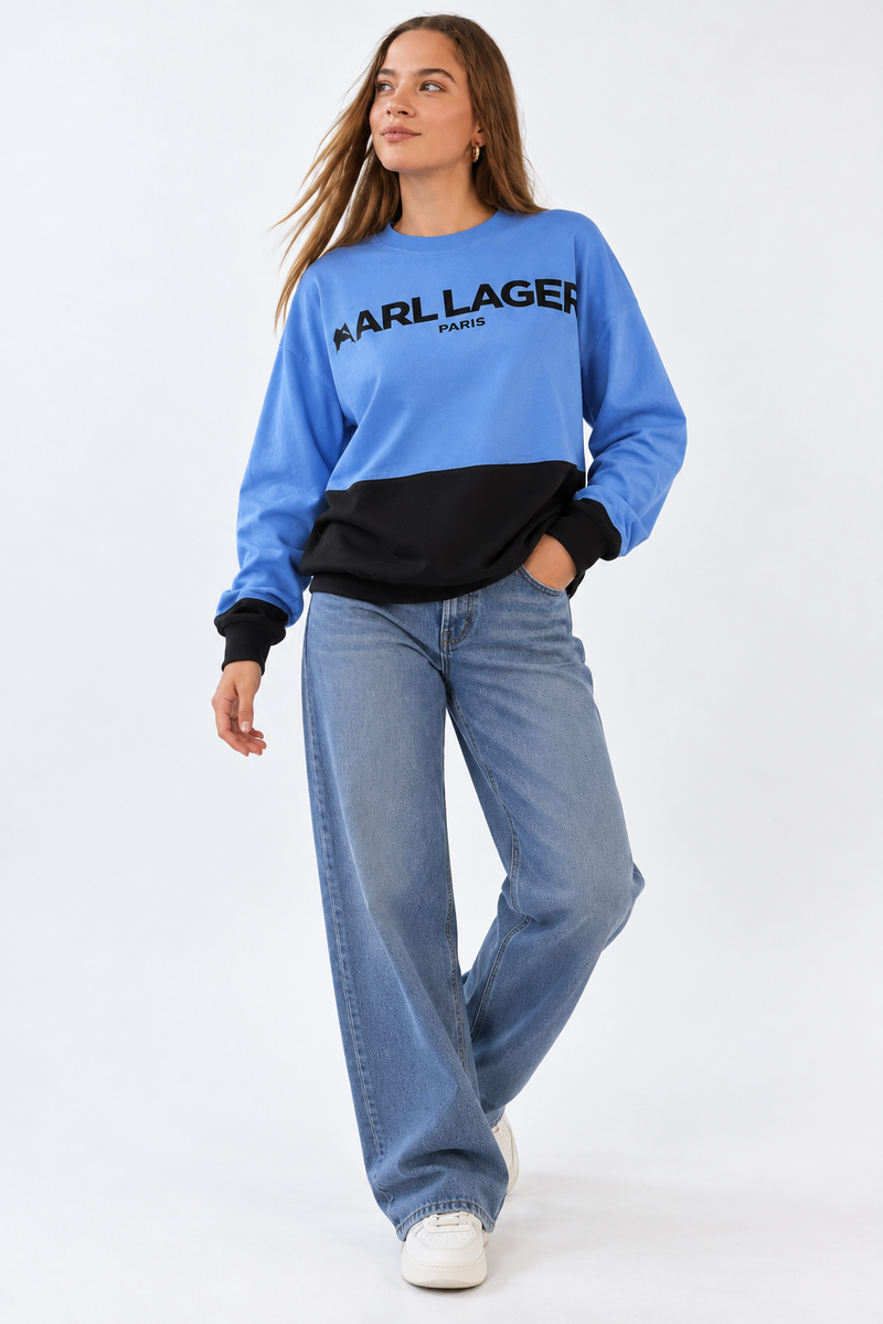 Karl Lagerfeld Paris Color-Blocked Logo Long-Sleeve Sweatshirt