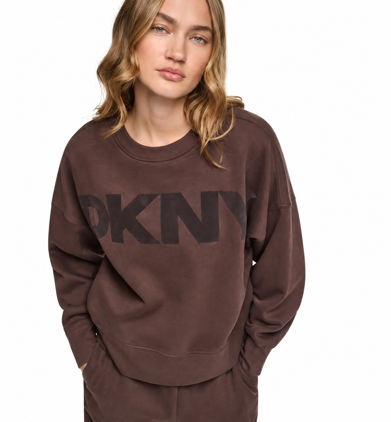 DKNY Women's Crewneck Pullover Sweatshirt (Dark Brown)
