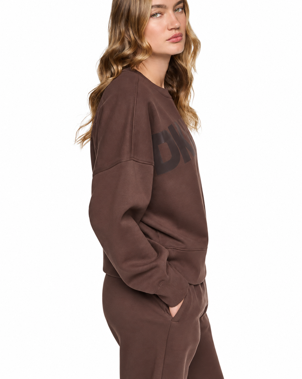 DKNY Women's Crewneck Pullover Sweatshirt (Dark Brown)