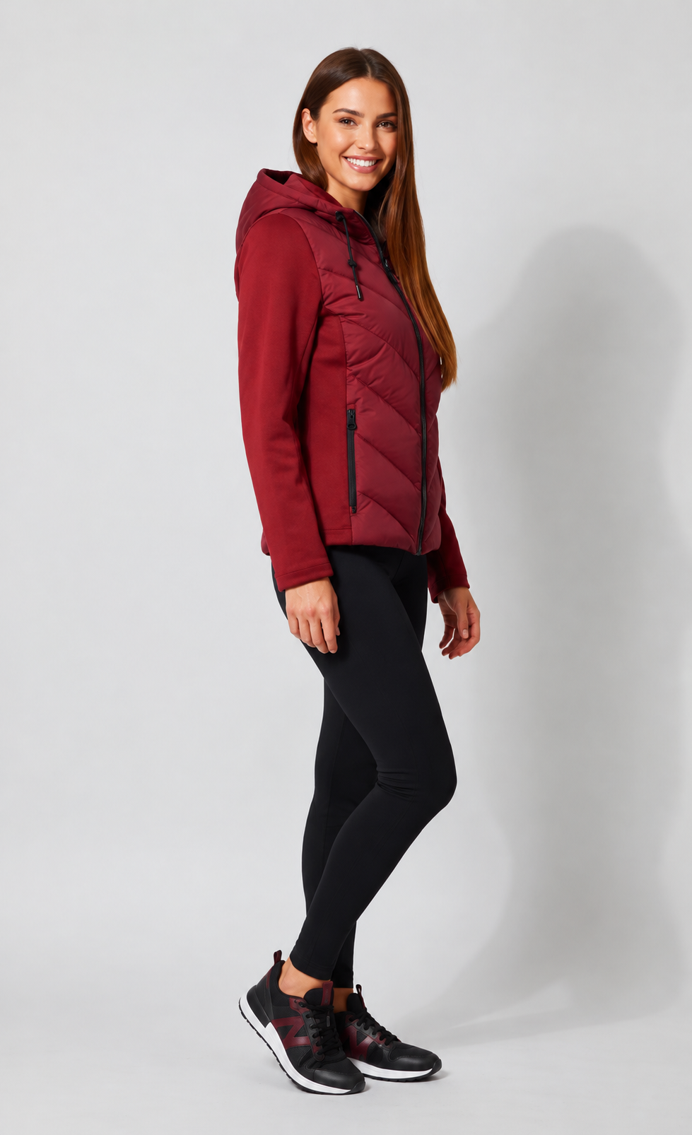 DKNY Women's Hooded Puffer Jacket Scuba Sleeves