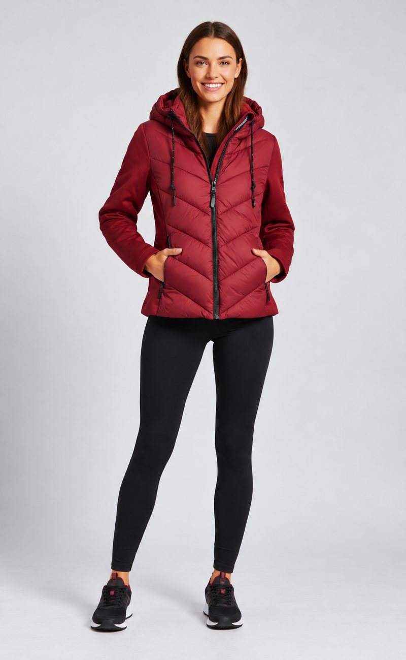 DKNY Women's Hooded Puffer Jacket Scuba Sleeves