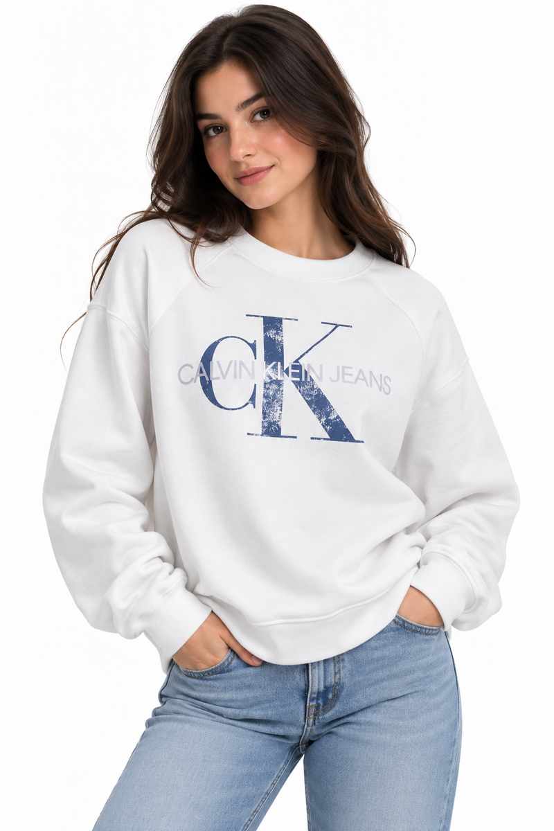 Calvin Klein white  Women's Blue Logo Sweatshirt