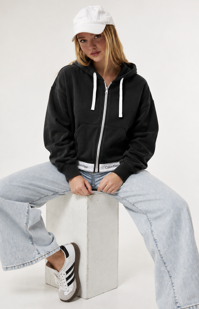 Calvin Klein Women's Logo Waistband Full-Zip Hoodie