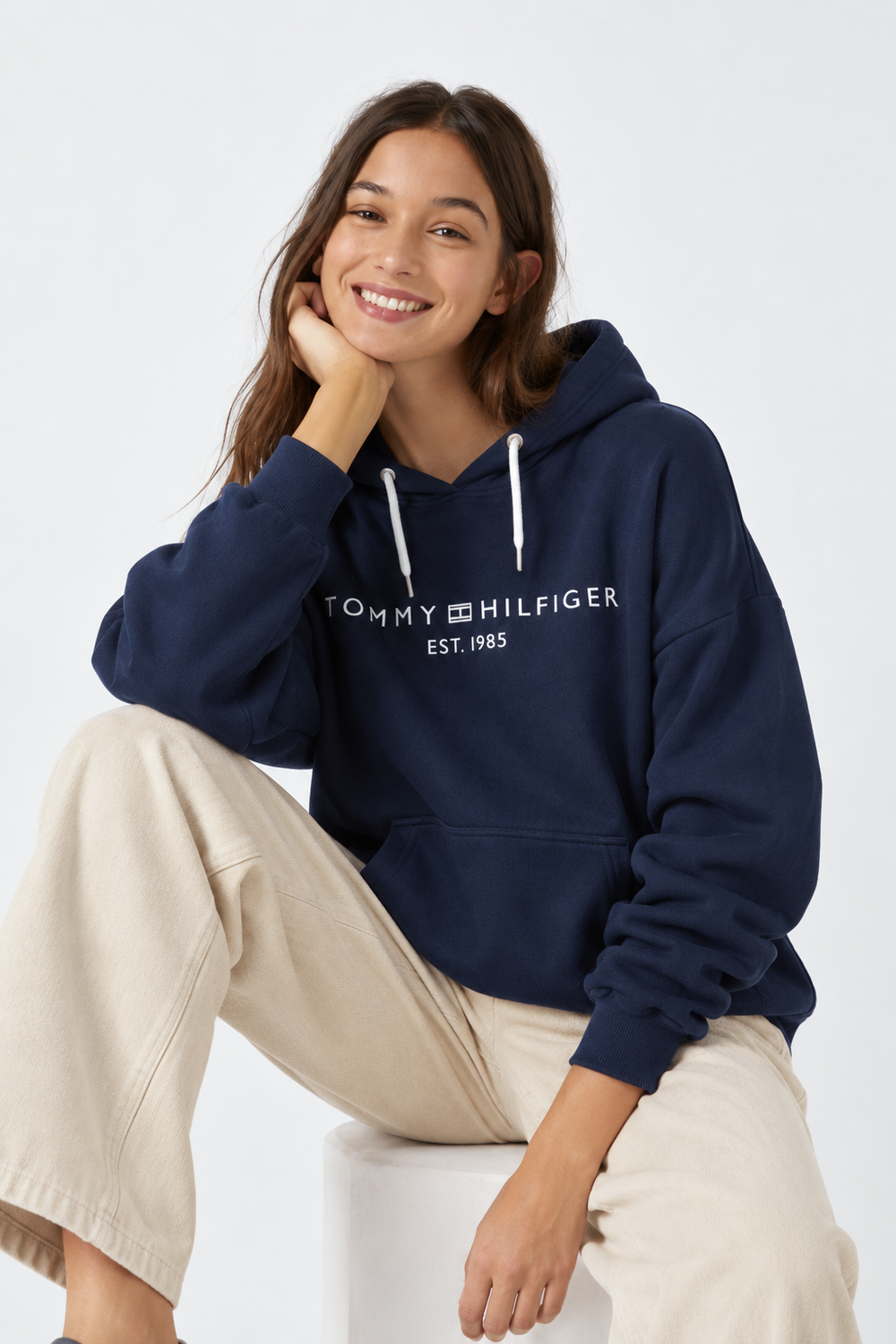 Tommy Hilfiger Men's Navy Blue Logo Pullover Hoodie