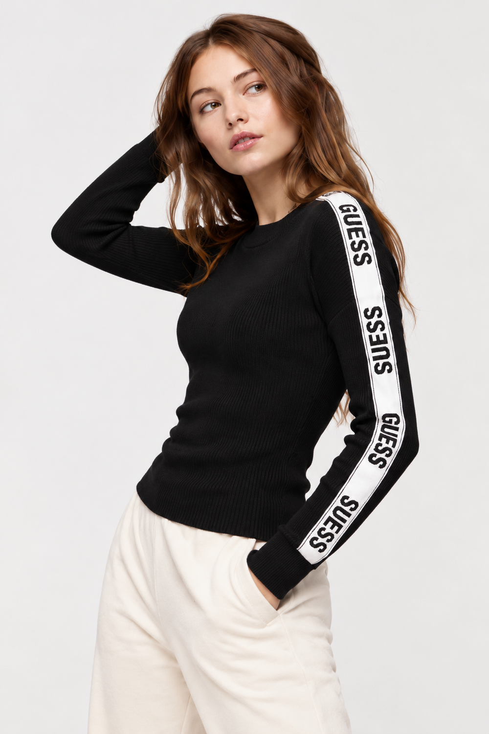 GUESS Black Ribbed Knit Sweater