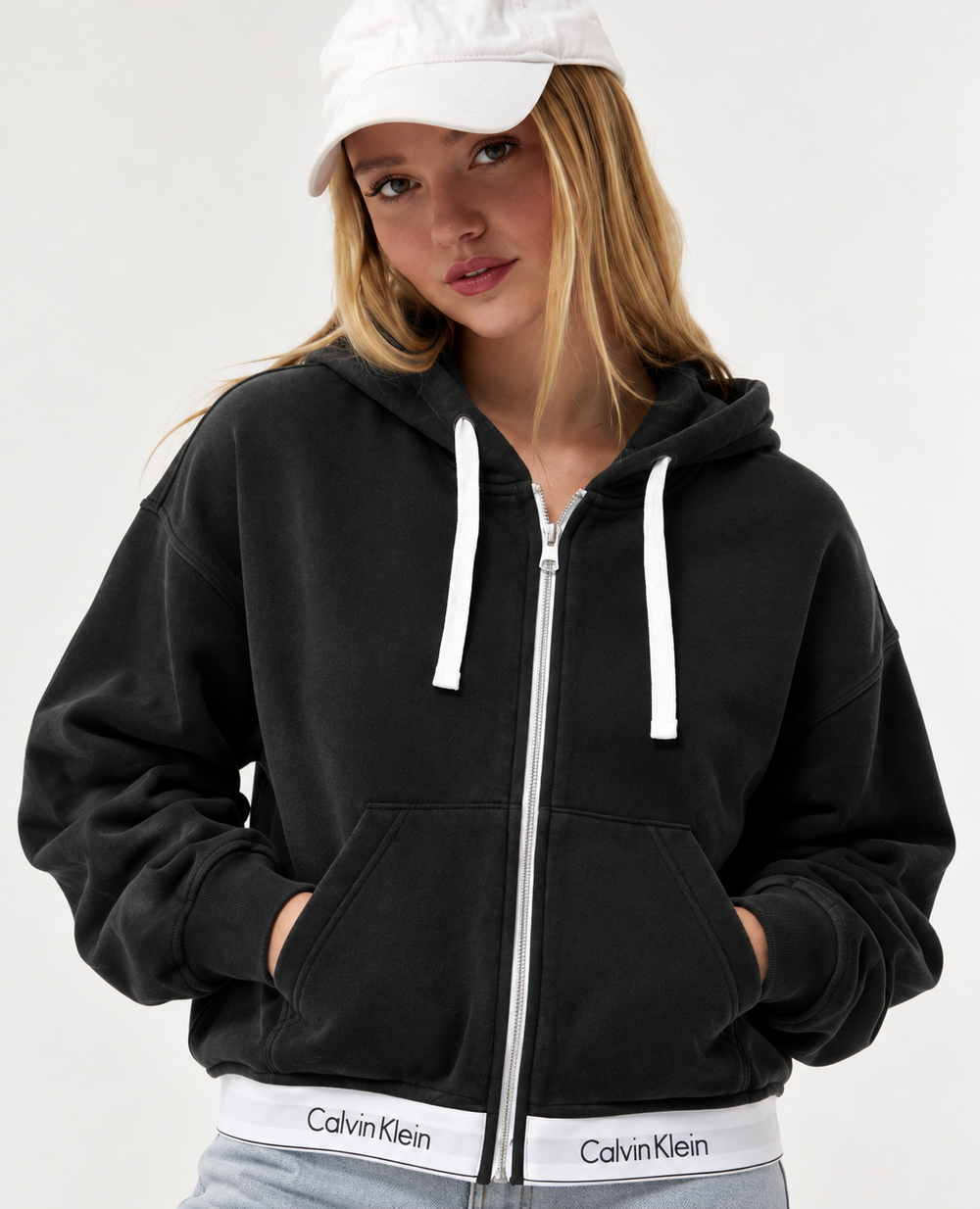 Calvin Klein Women's Logo Waistband Full-Zip Hoodie