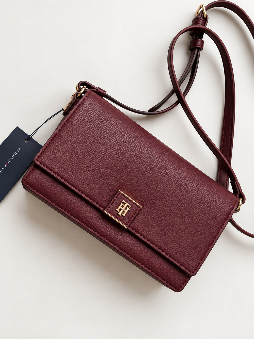 Tommy Hilfiger Burgundy Pebble Grain Crossbody / Wallet on Chain Bag