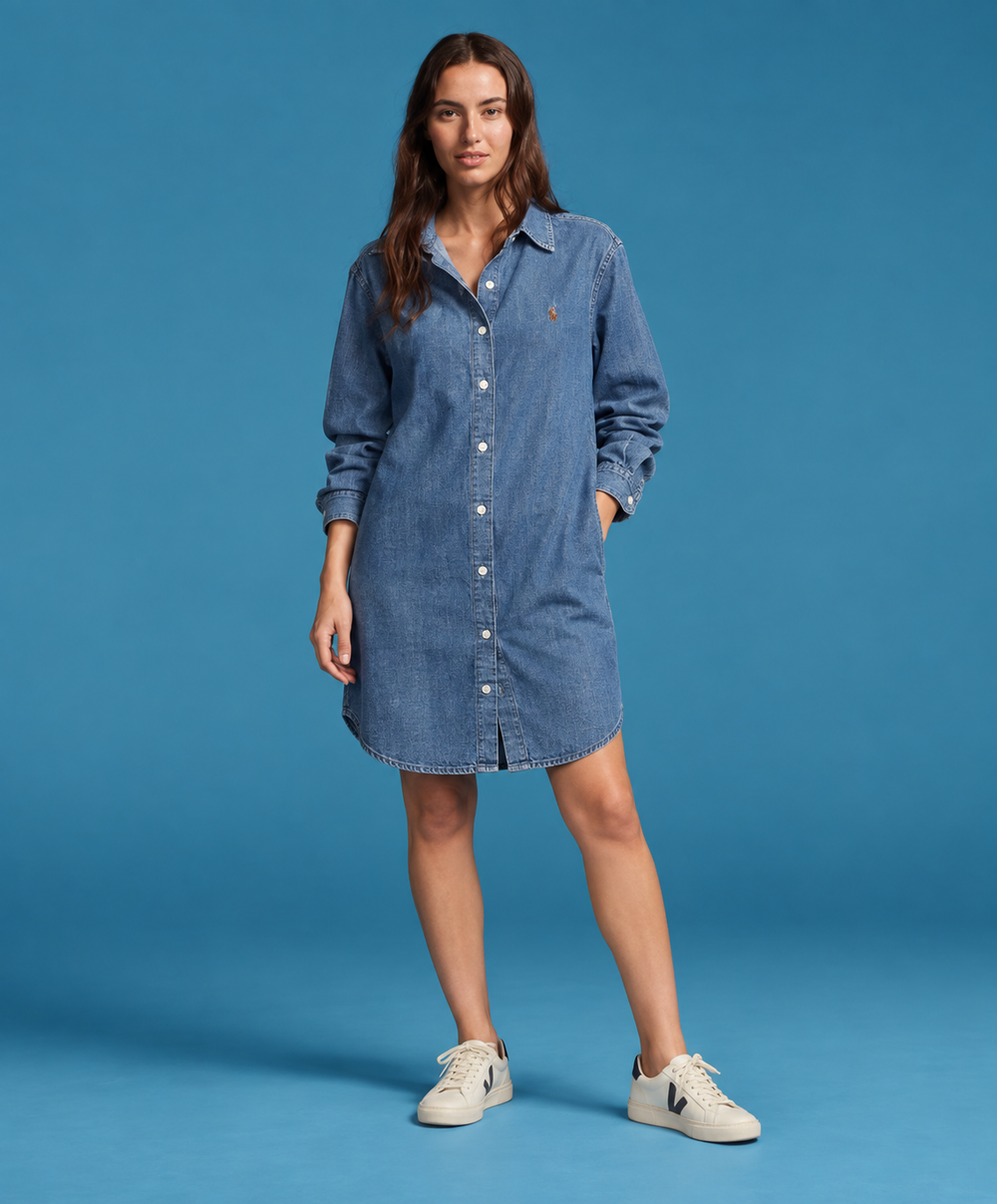 U.S. Polo Assn. Women's Long-Sleeve Denim Shirt Dress