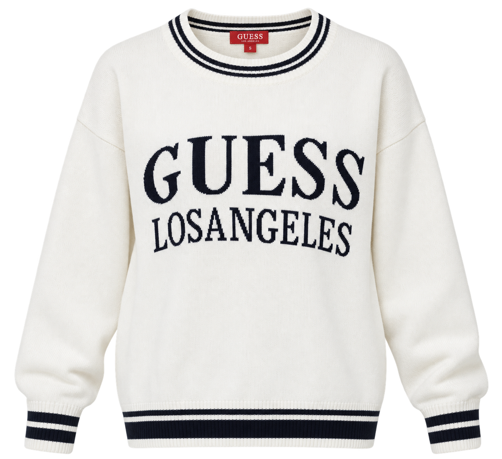 GUESS Los Angeles Striped Trim Knit Sweater