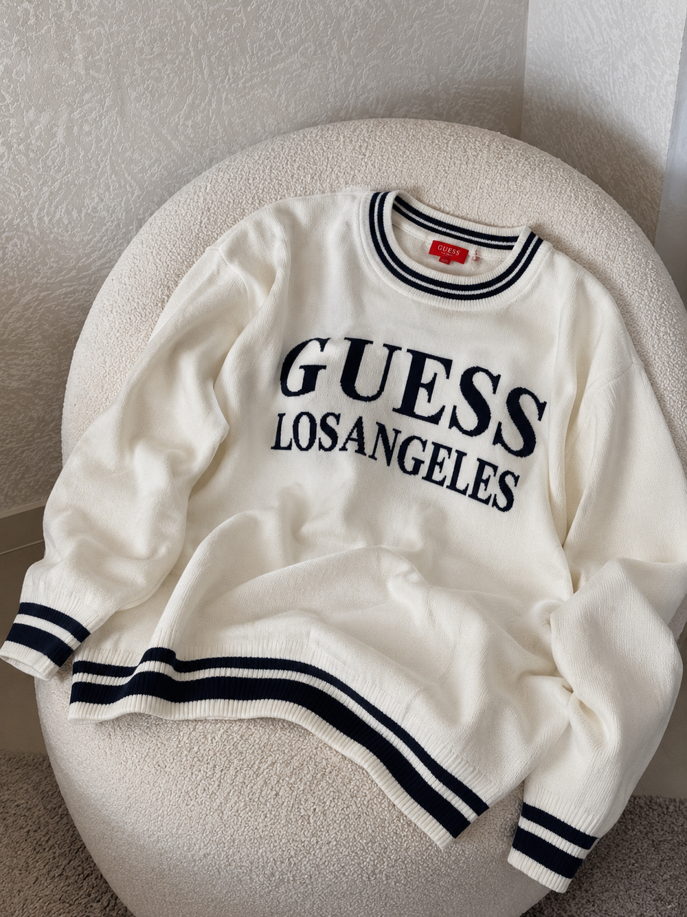 GUESS Los Angeles Striped Trim Knit Sweater