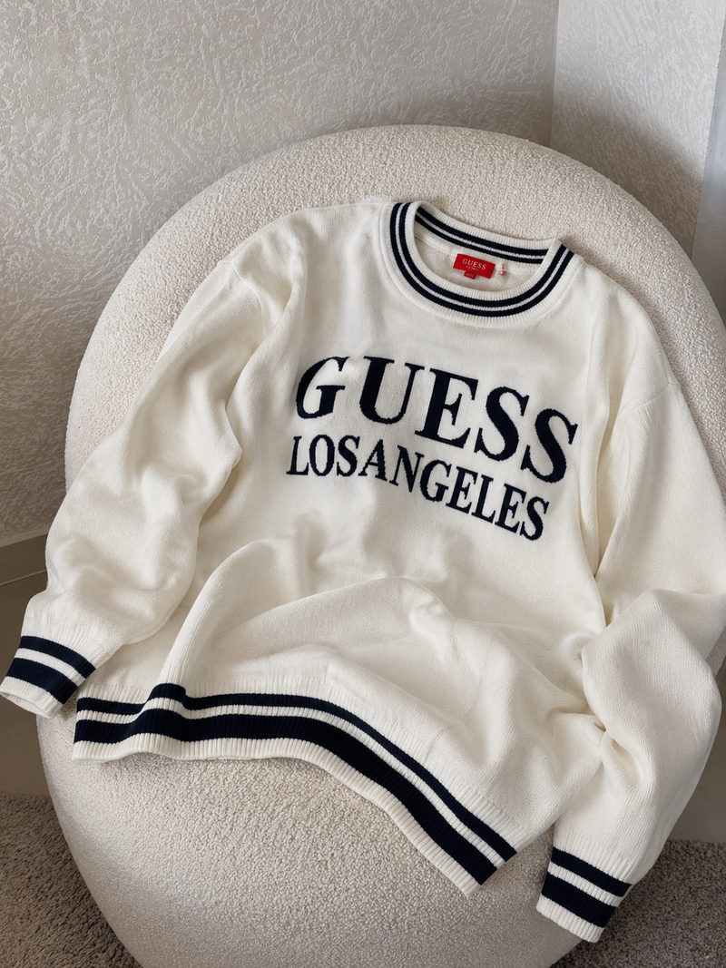 GUESS Los Angeles Striped Trim Knit Sweater