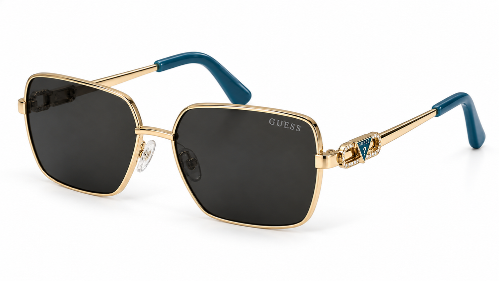 Guess Gold Square Sunglasses with Rhinestone Interlocking G Details (Without Case)
