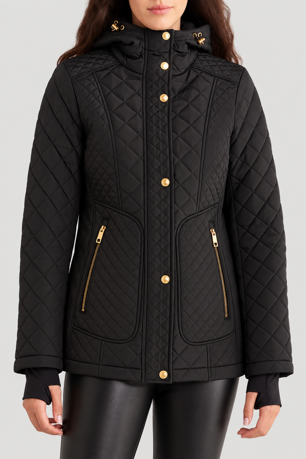 MK Black Quilted Hooded Jacket