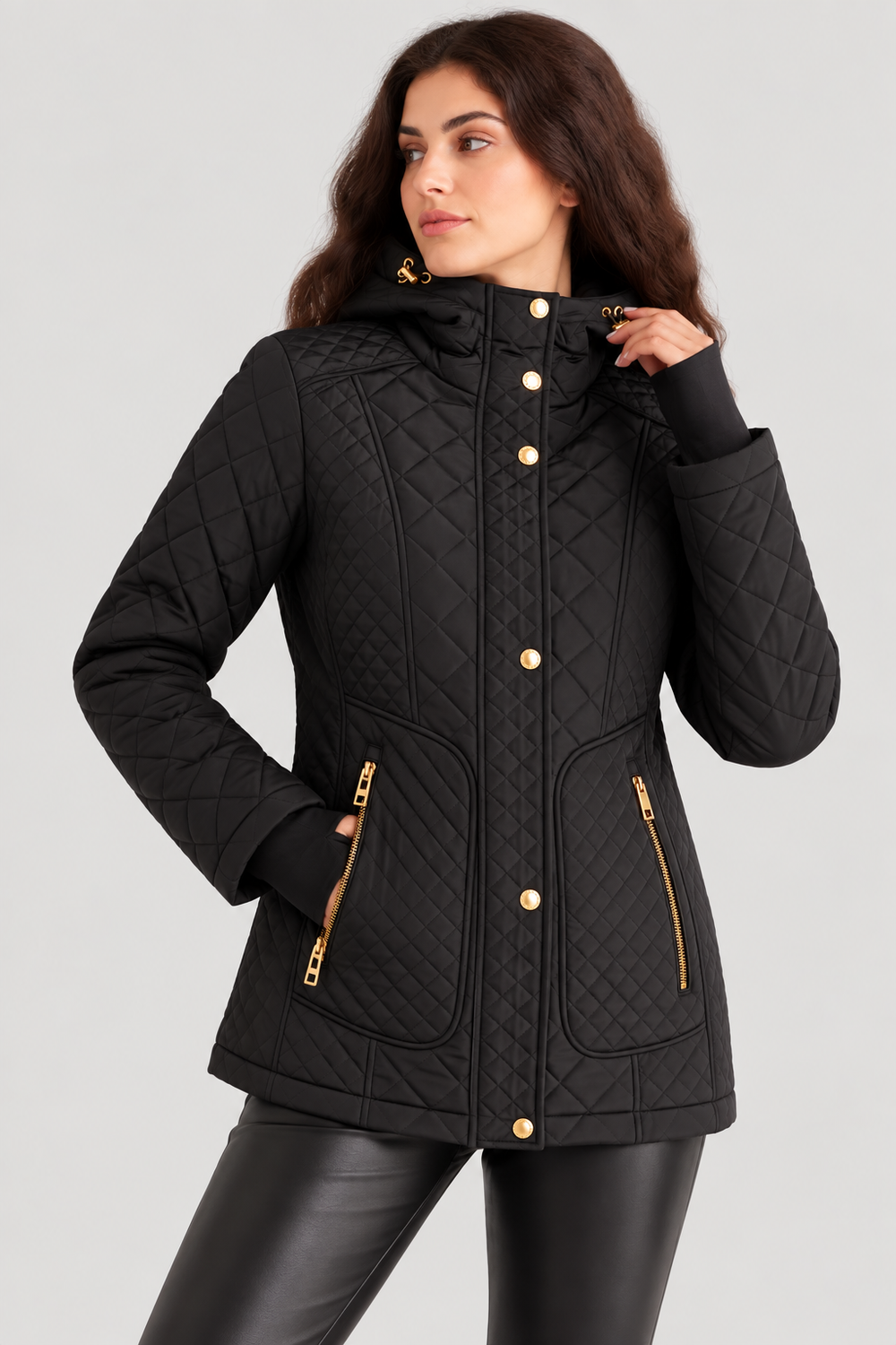 MK Black Quilted Hooded Jacket