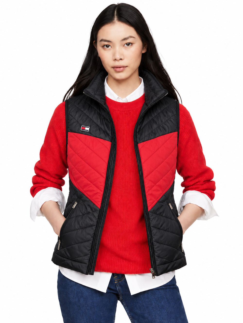 MK Black & Red Quilted Hooded Puffer Vest