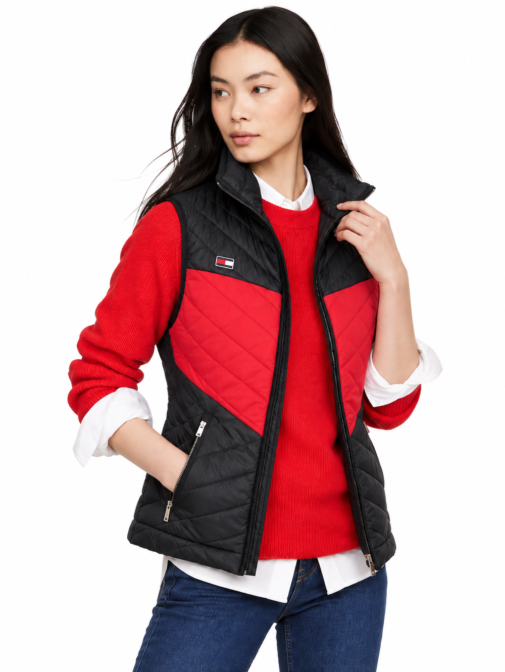 MK Black & Red Quilted Hooded Puffer Vest