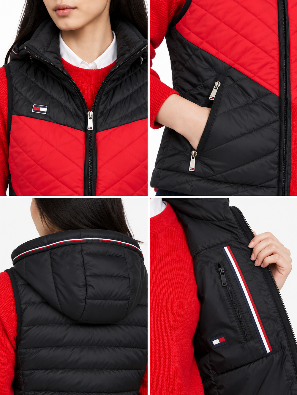 MK Black & Red Quilted Hooded Puffer Vest