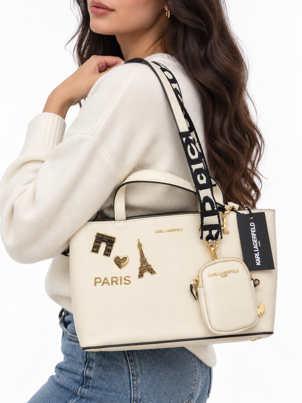 Karl Lagerfeld Paris Adele Tote / Maybelle Crossbody with Paris Patches & Charms