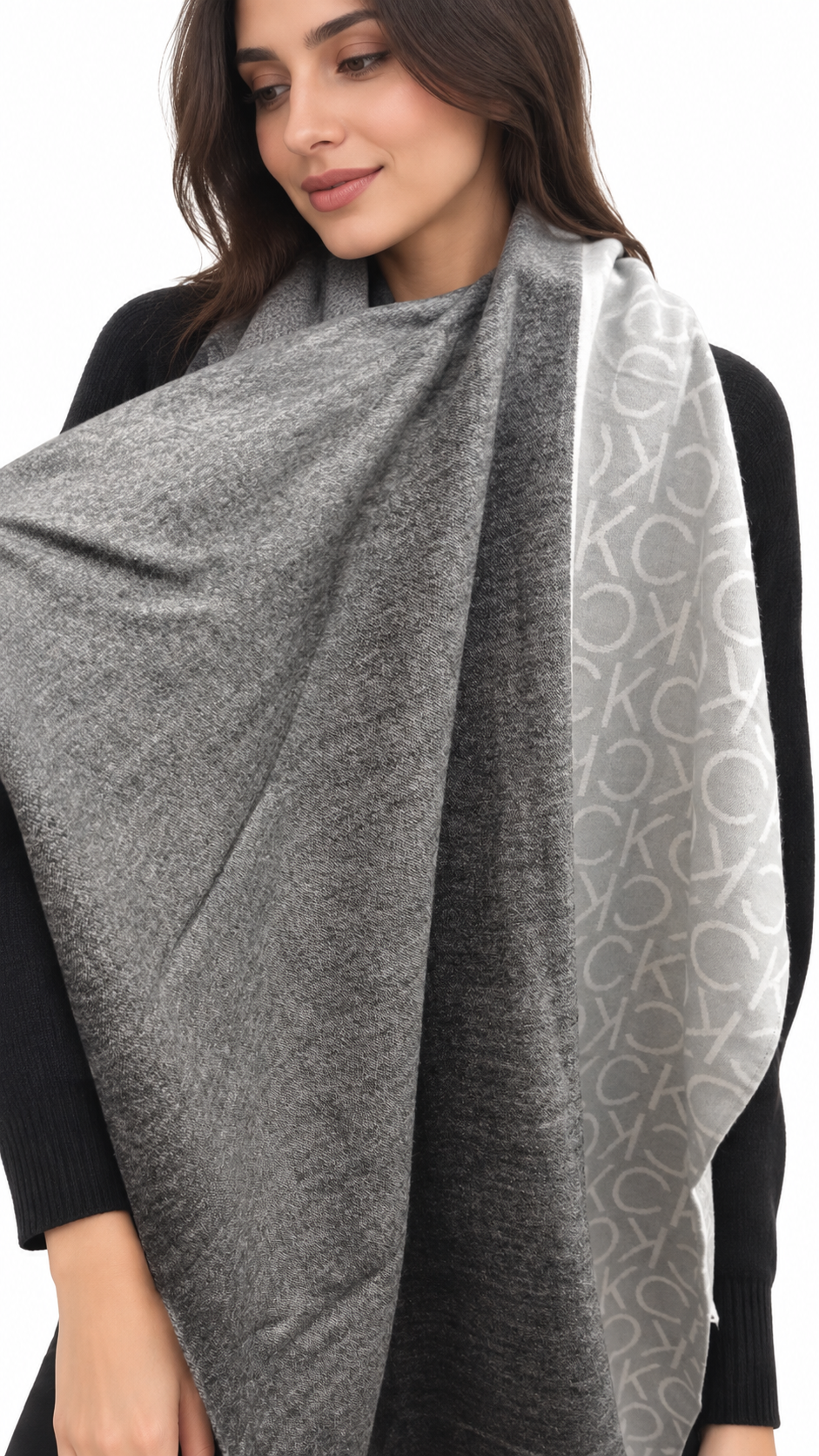 Calvin Klein Monogram CK Logo Reversible Shawl Wrap Scarf