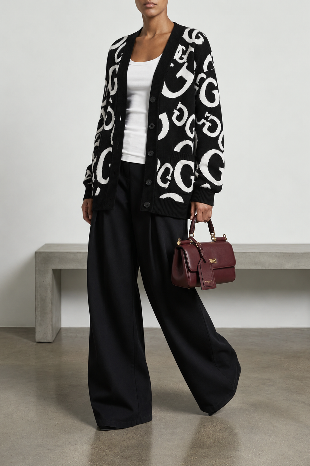 GUESS All-Over Monogram Detail Button Through Cardigan