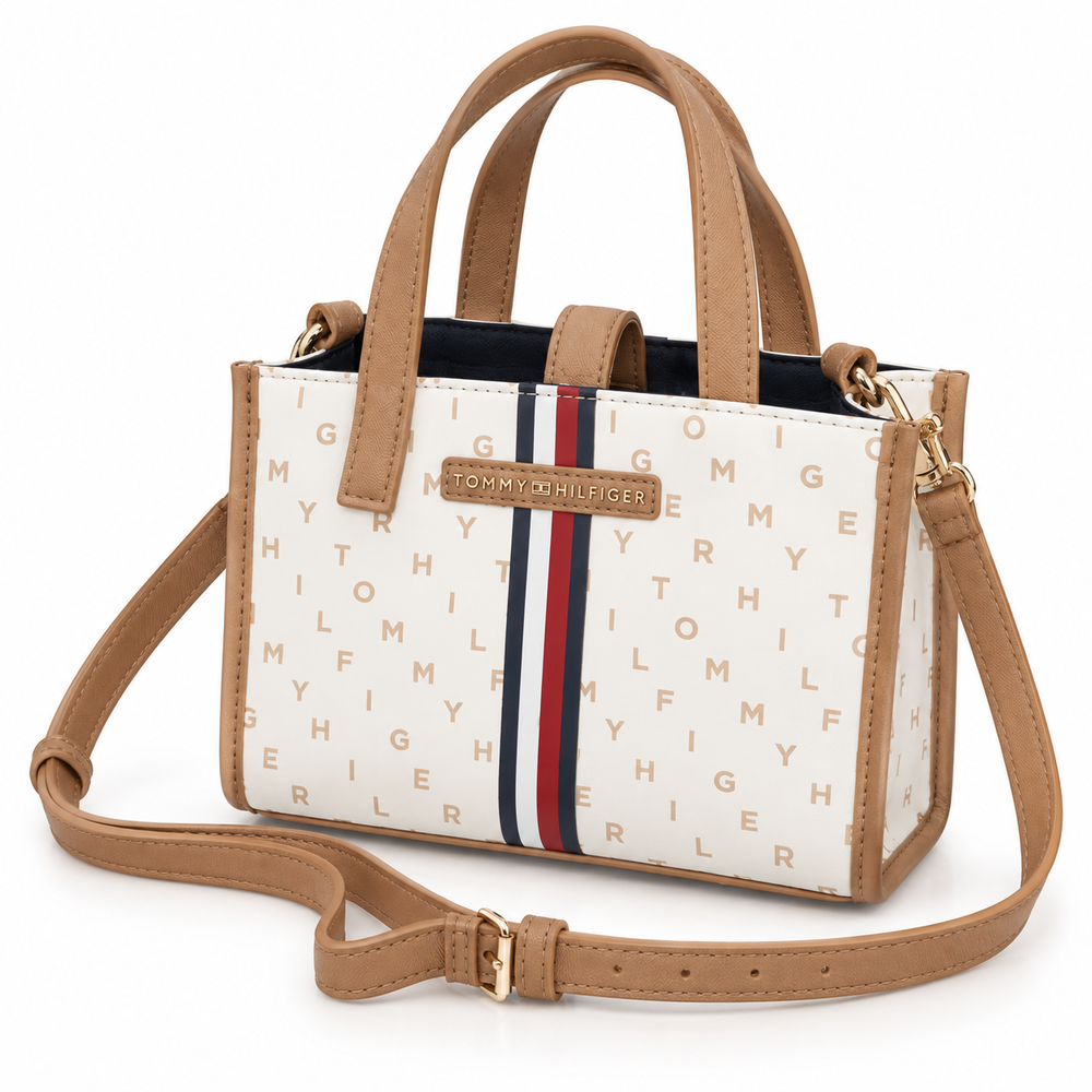 TOMMY HILFIGER 2WAY gold logo plate monogram shoulder bag