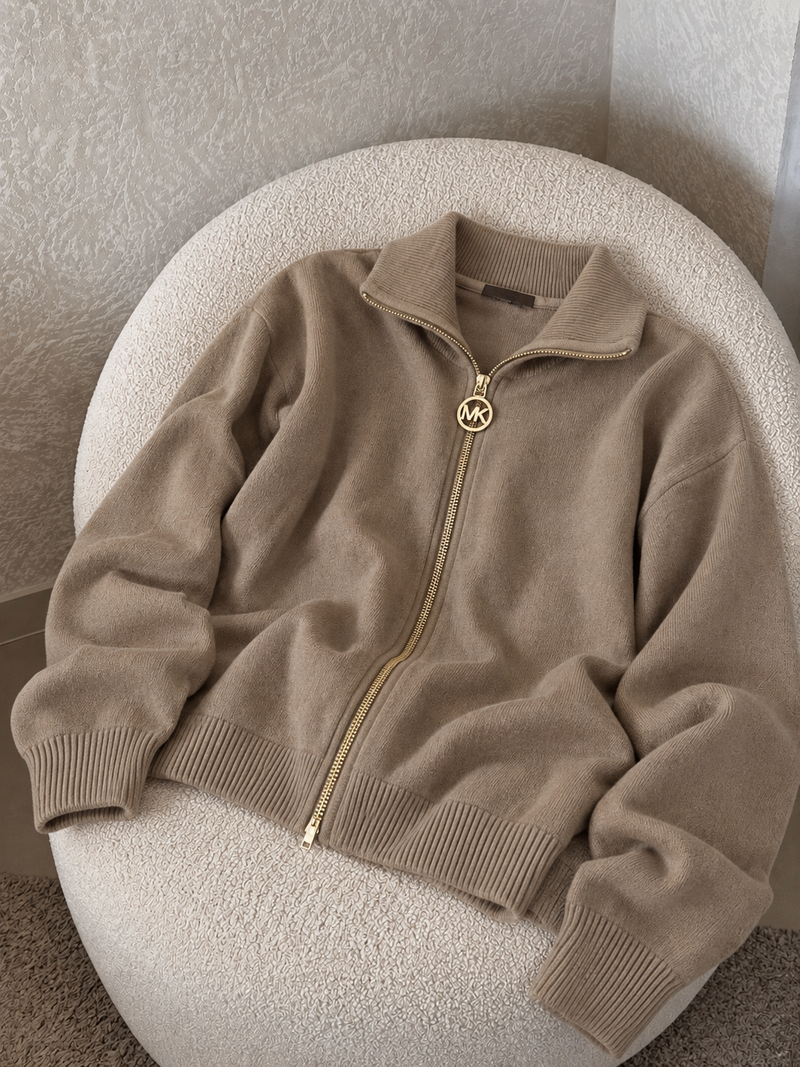 Michael Kors Women's Brown Knit Zip-Up Sweater