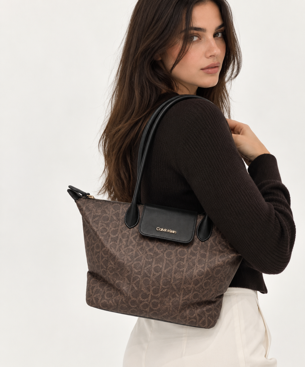 Calvin Klein All-Over Monogram Foldable Nylon / Canvas Tote Bag