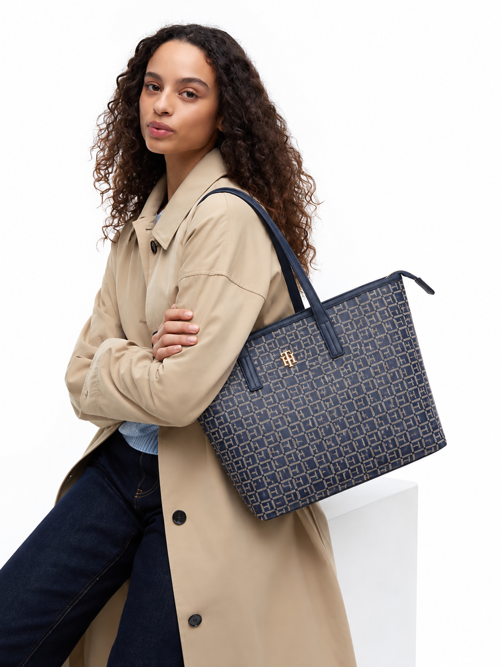 Tommy Hilfiger Blue Icon Monogram Jacquard Tote Bag