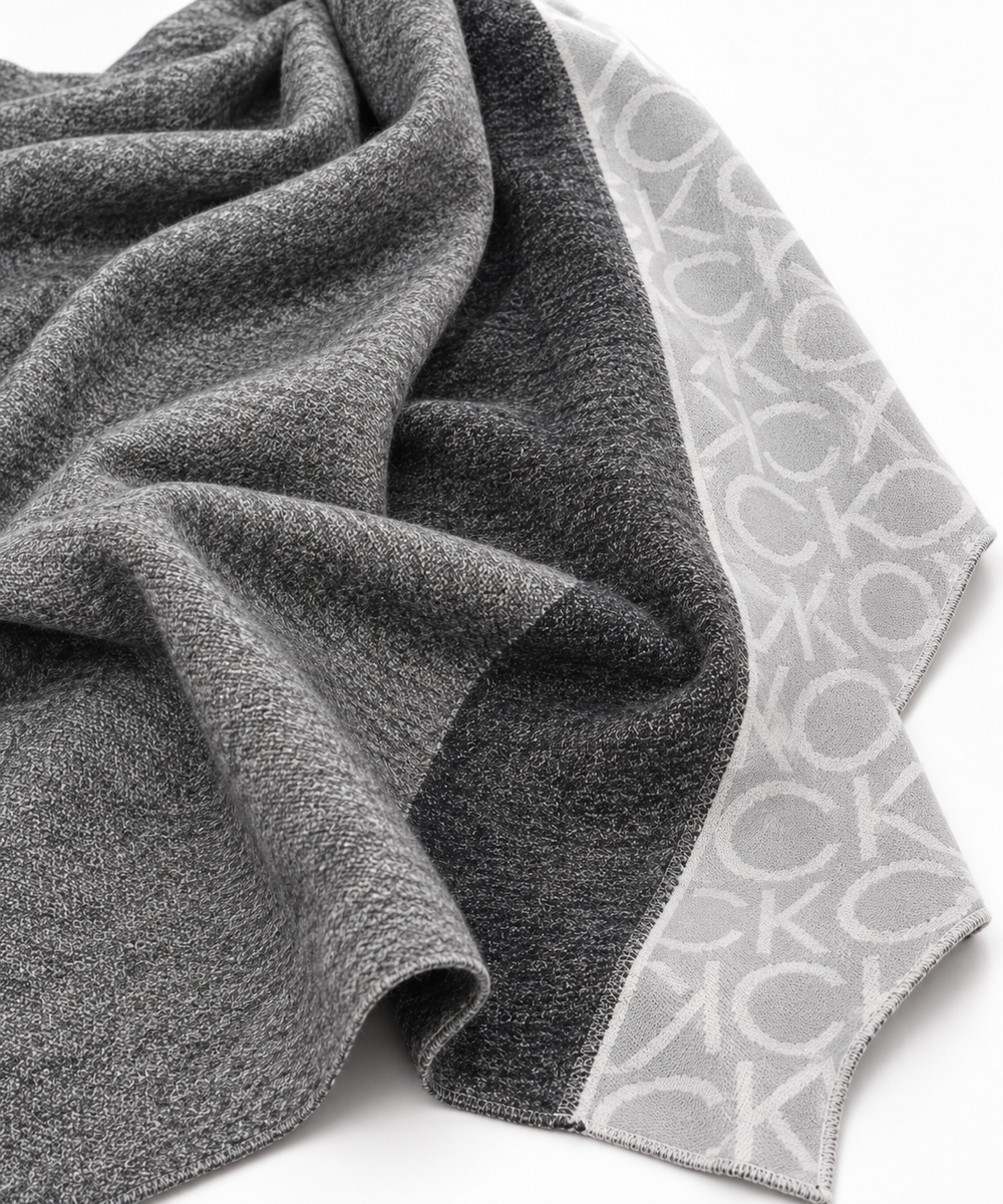 Calvin Klein Monogram CK Logo Reversible Shawl Wrap Scarf