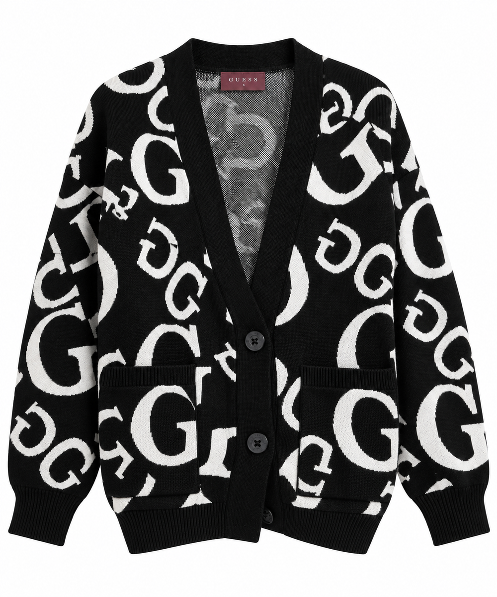 GUESS All-Over Monogram Detail Button Through Cardigan