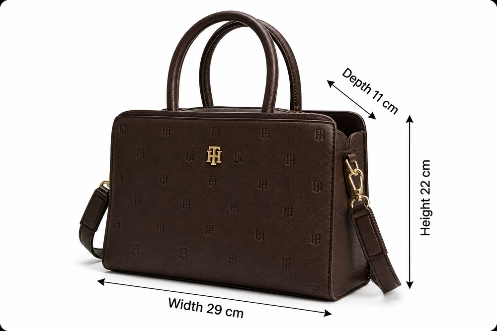 Tommy Hilfiger TH Monogram Brown Satchel / Crossbody Bag