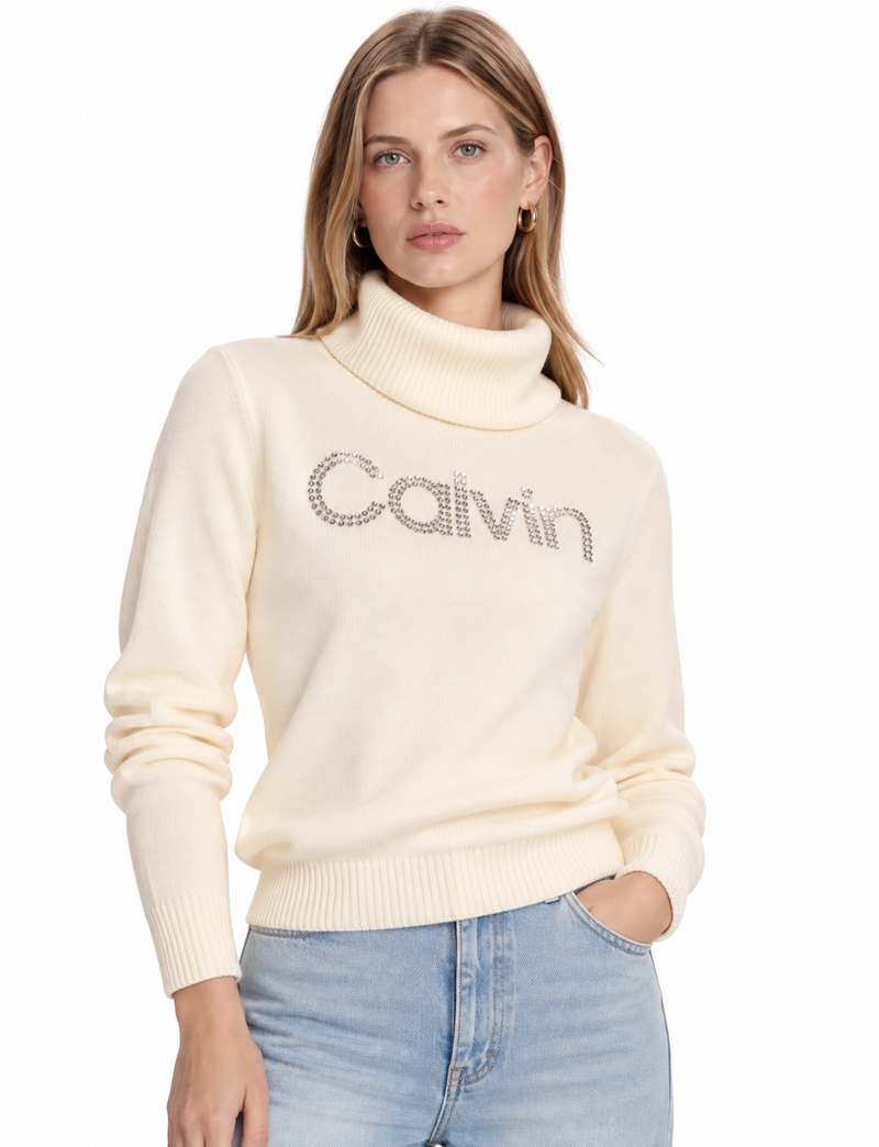 Ivory Rhinestone Turtleneck Sweater