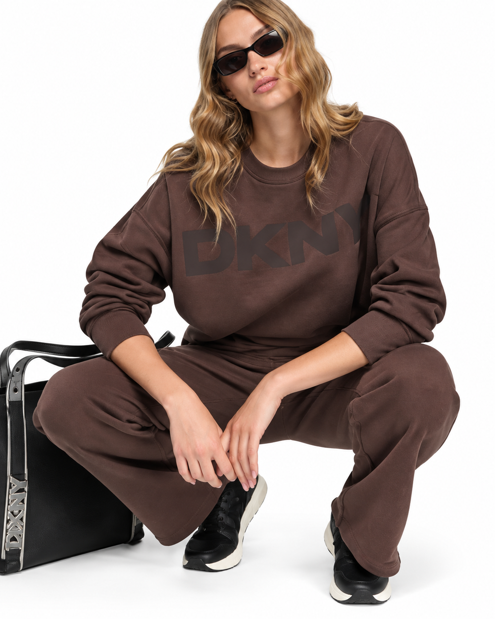 DKNY Women's Crewneck Pullover Sweatshirt (Dark Brown)