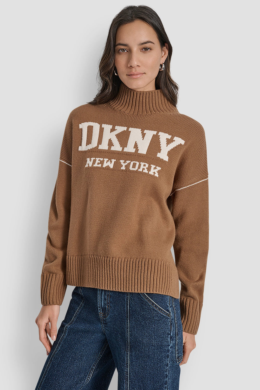 DKNY LOGO INTARSIA MOCK-NECK SWEATER ( Over Sized )