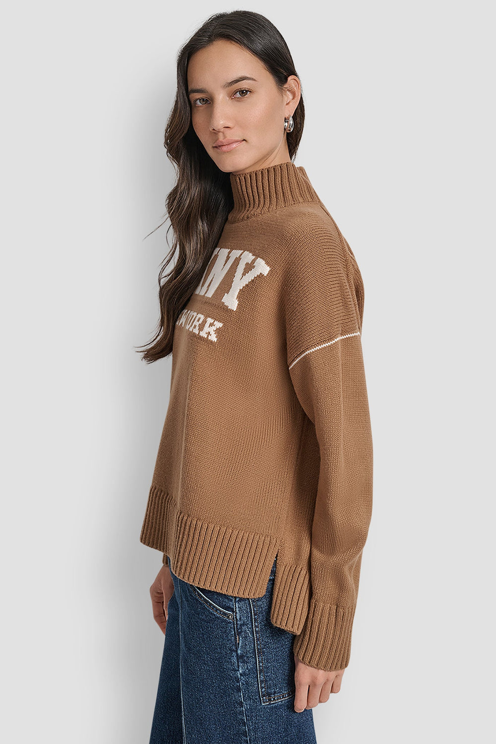 DKNY LOGO INTARSIA MOCK-NECK SWEATER ( Over Sized )