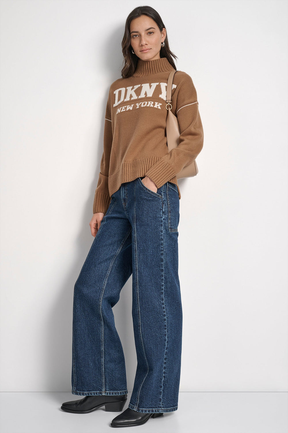 DKNY LOGO INTARSIA MOCK-NECK SWEATER ( Over Sized )