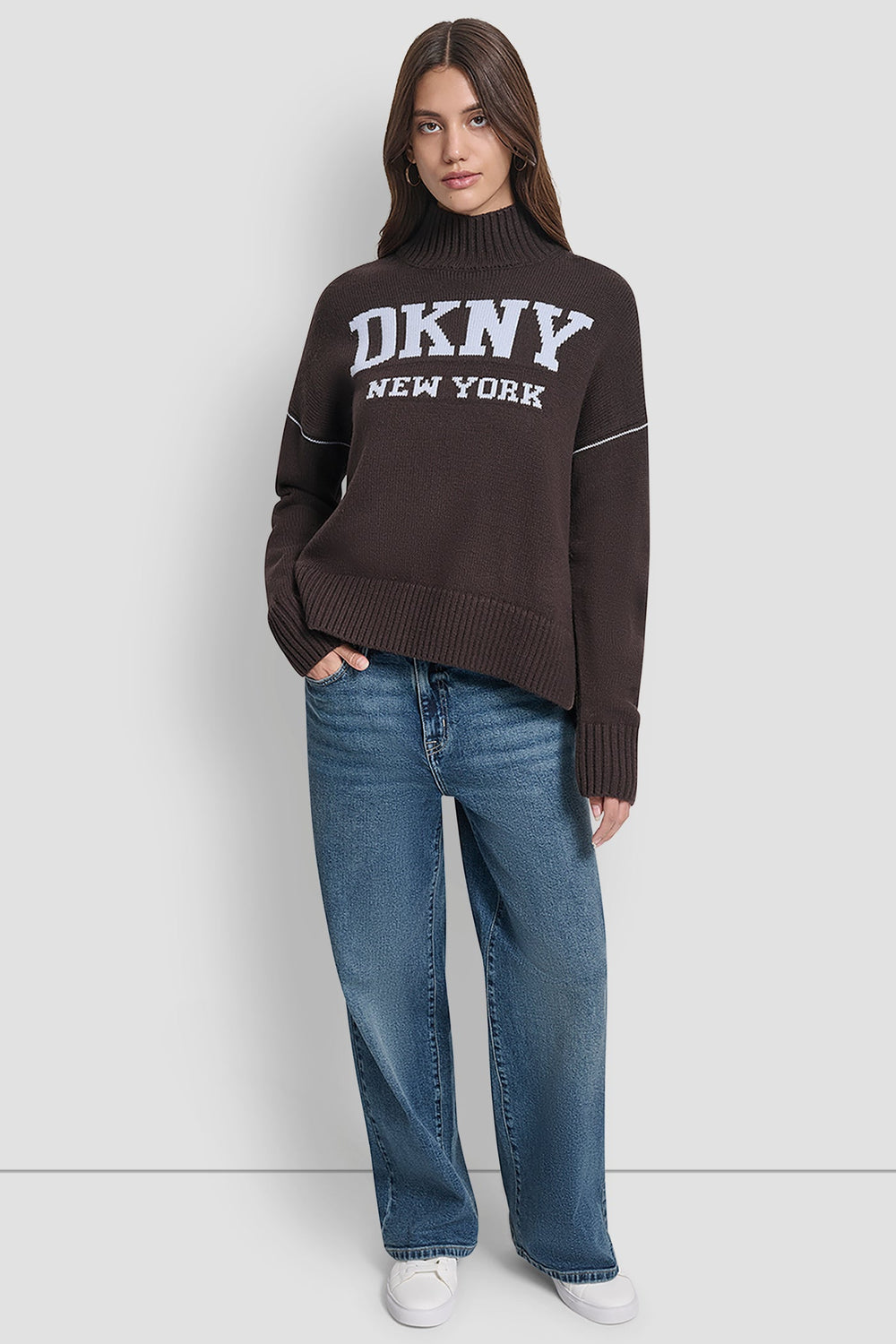 DKNY LOGO INTARSIA MOCK-NECK SWEATER ( Over Sized )