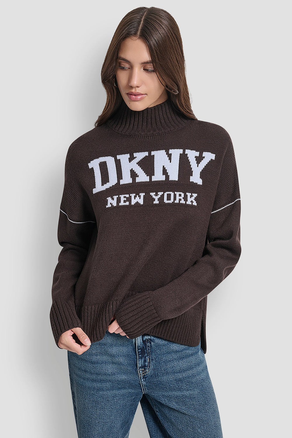 DKNY LOGO INTARSIA MOCK-NECK SWEATER ( Over Sized )