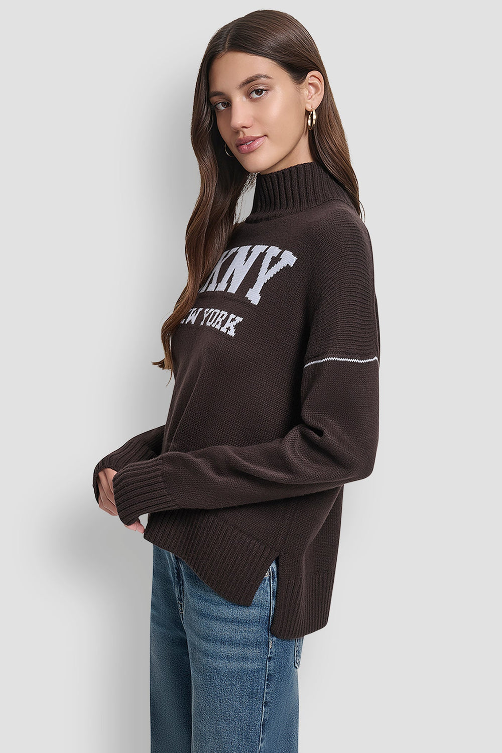 DKNY LOGO INTARSIA MOCK-NECK SWEATER ( Over Sized )