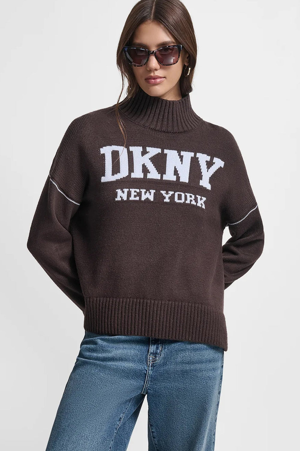 DKNY LOGO INTARSIA MOCK-NECK SWEATER ( Over Sized )