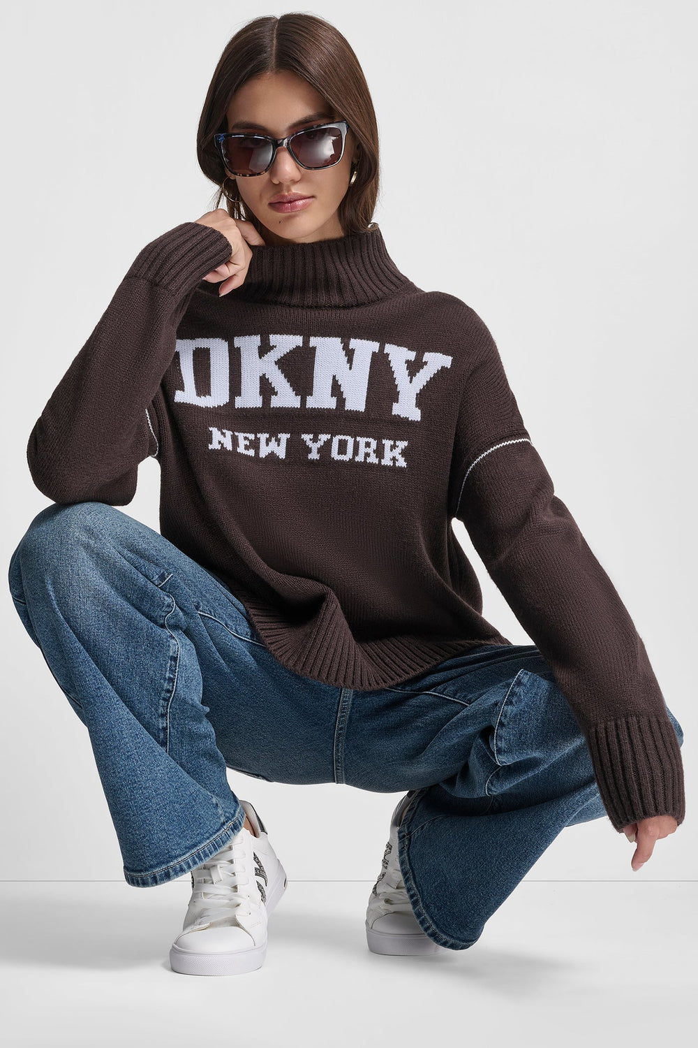 DKNY LOGO INTARSIA MOCK-NECK SWEATER ( Over Sized )
