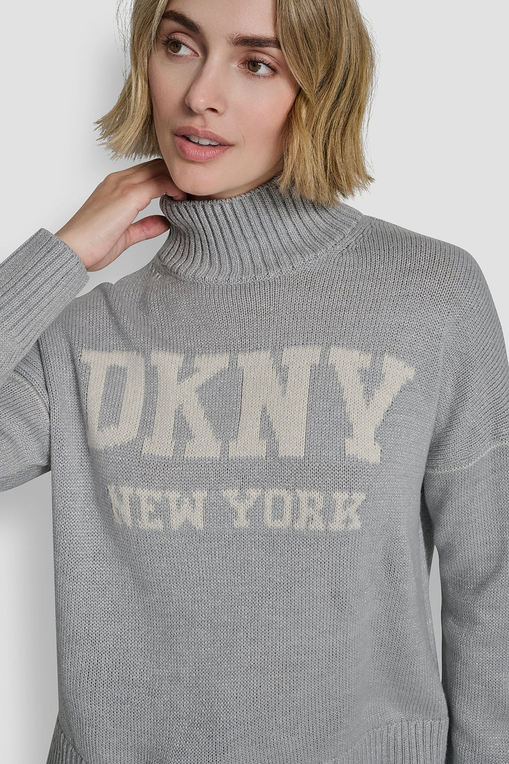 DKNY LOGO INTARSIA MOCK-NECK SWEATER