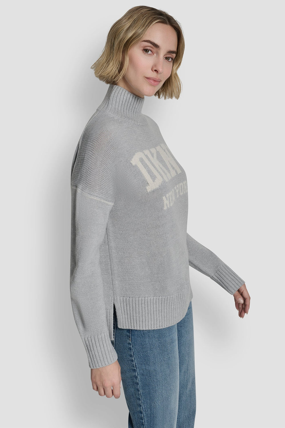 DKNY LOGO INTARSIA MOCK-NECK SWEATER