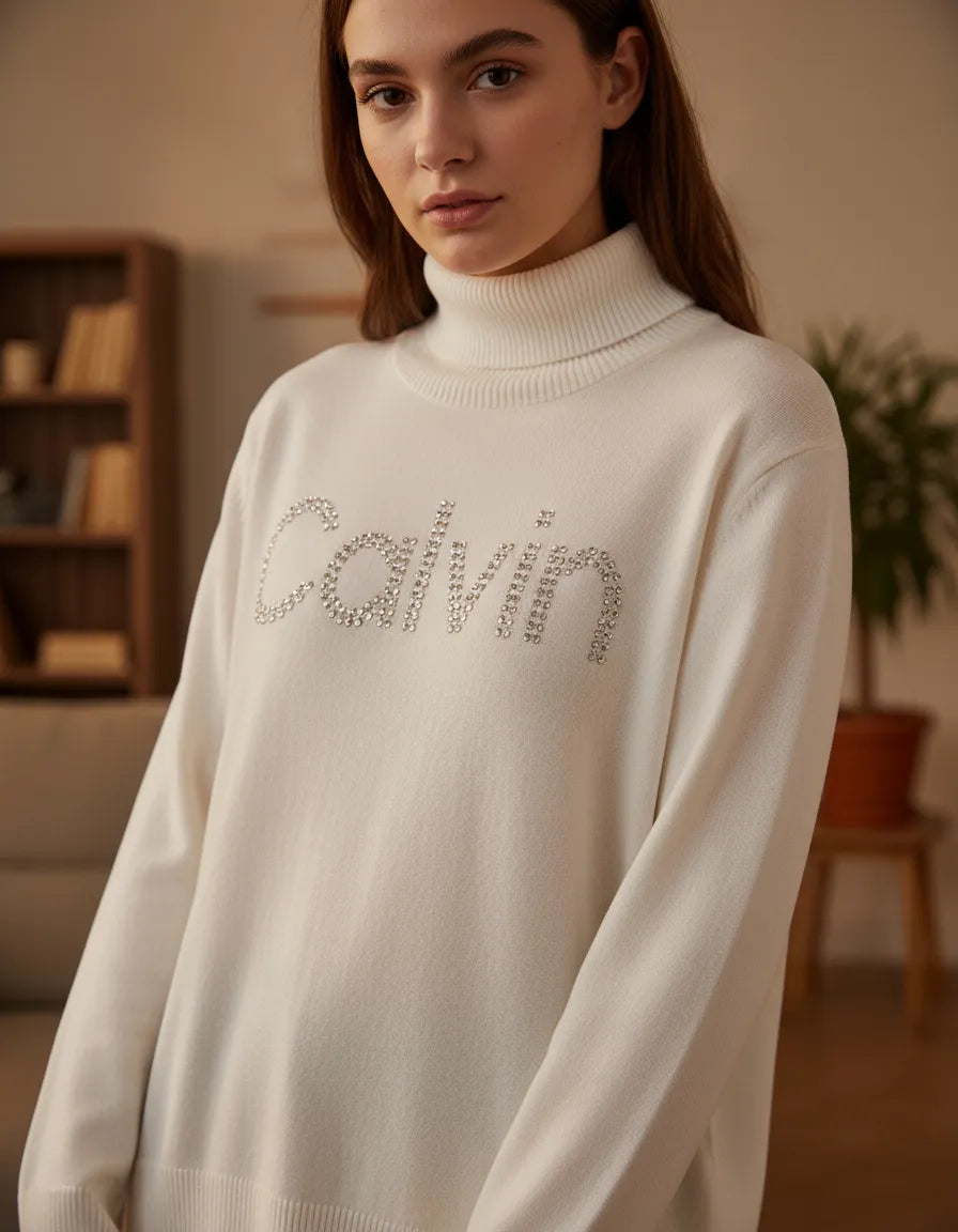 Womens Red Turtleneck Logo Sweater