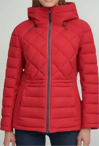 Women's Red Quilted Hooded Puffer Jacket
