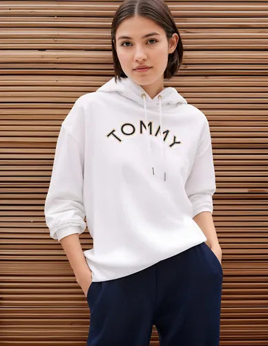 Tommy Hilfiger White Embroidered Logo Hoodie